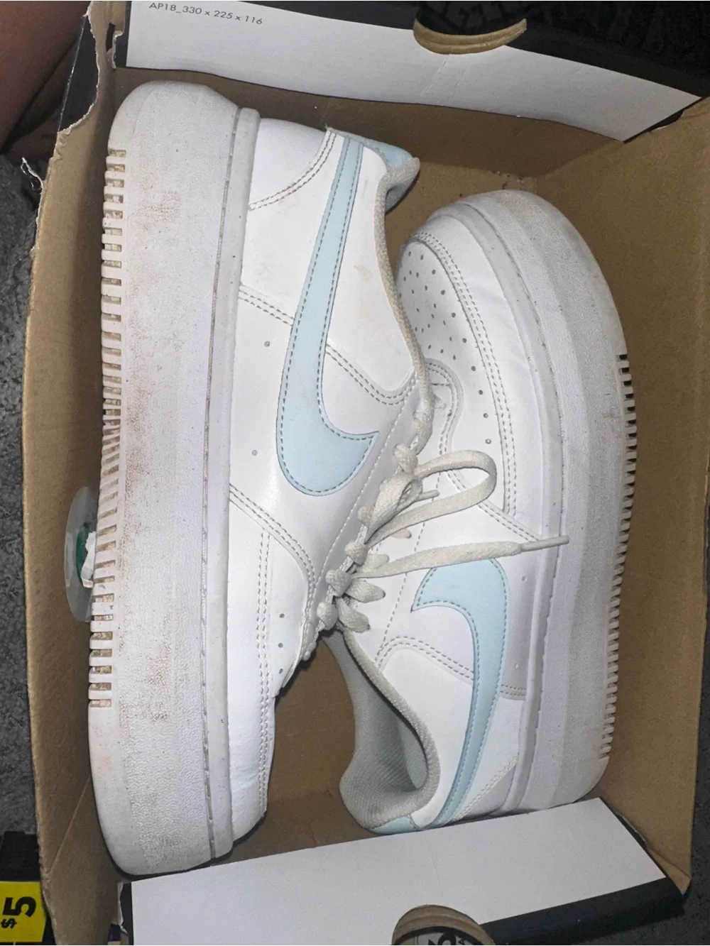 Nike Women's White Sneakers with Light Blue Swoosh